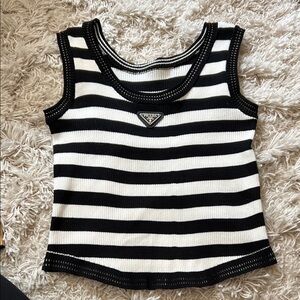 Black and White Striped Ribbed Tank